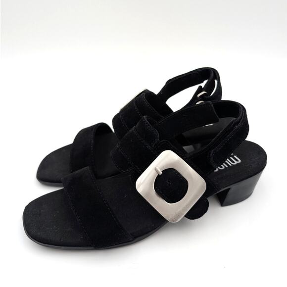 Munro Ashlin Slingback Block Heel Sandal Women's Black Suede Size US7SS EU38 - Picture 1 of 12